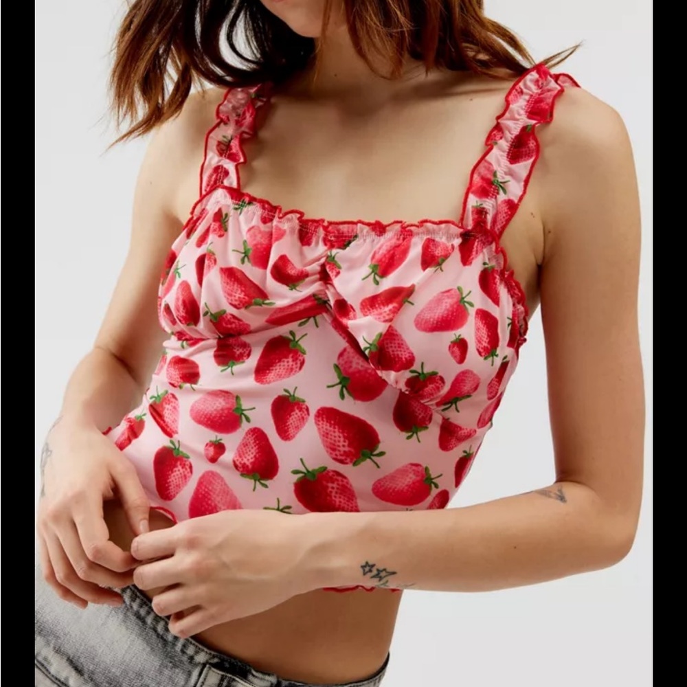 Urban Renewal Red Pink Ruffled Crop Tank Top